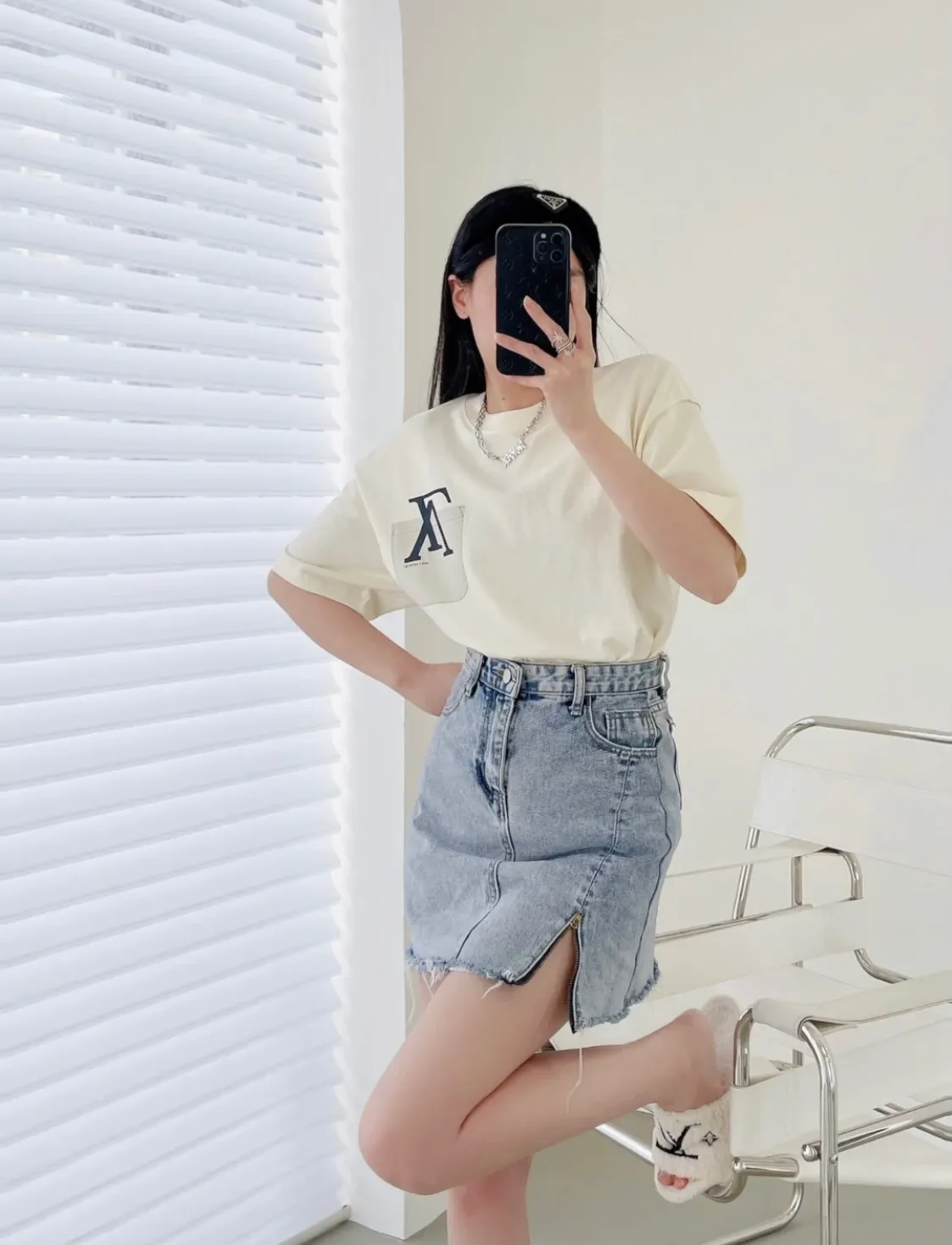 Louis Vuitton/Louis Vuitton 22ss fake pocket letter printed short sleeves